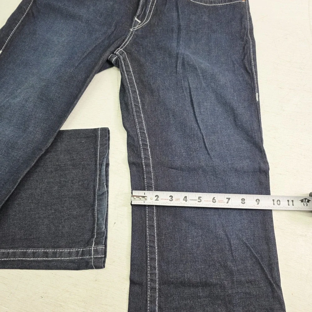 True Religion Jeans Men's 34x28 World Tour Boot Cut Dark Wash Thick Stitch EUC